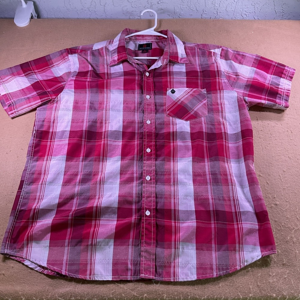 Swiss Cross Womens XL Pink Plaid Short Sleeve Button Down Shirt Cotton Blend